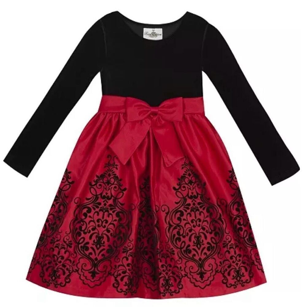 Rare Editions, Little Girl Velvet Bodice To Flocked Satin Skirt, 2T Toddler